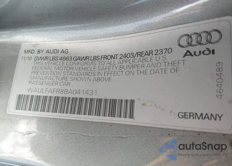 2011 Audi A5 2.0T Premium from USA, damaged, VIN WAULFAFR8BA041431